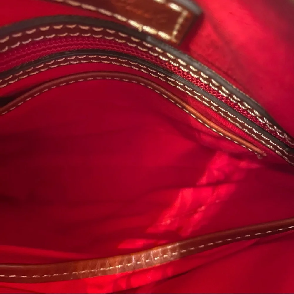 DOONEY & BOURKE BAG SHOULDER DARK RED TEXTURED CROC LOOK & BROWN LEATHER ZIPPER